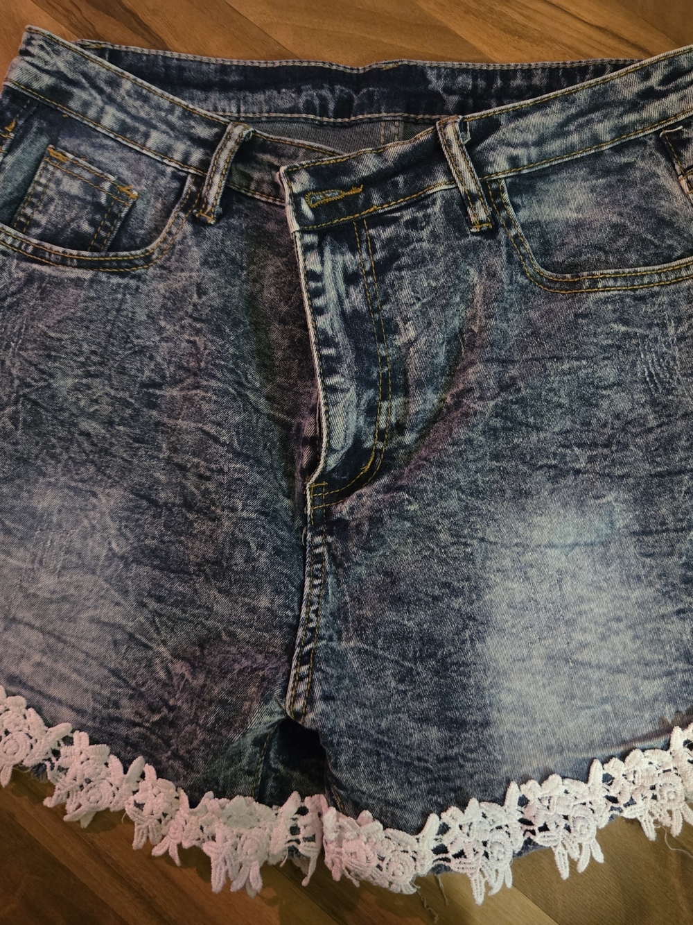 Denim Lace-Trim Women's Shorts - Blue